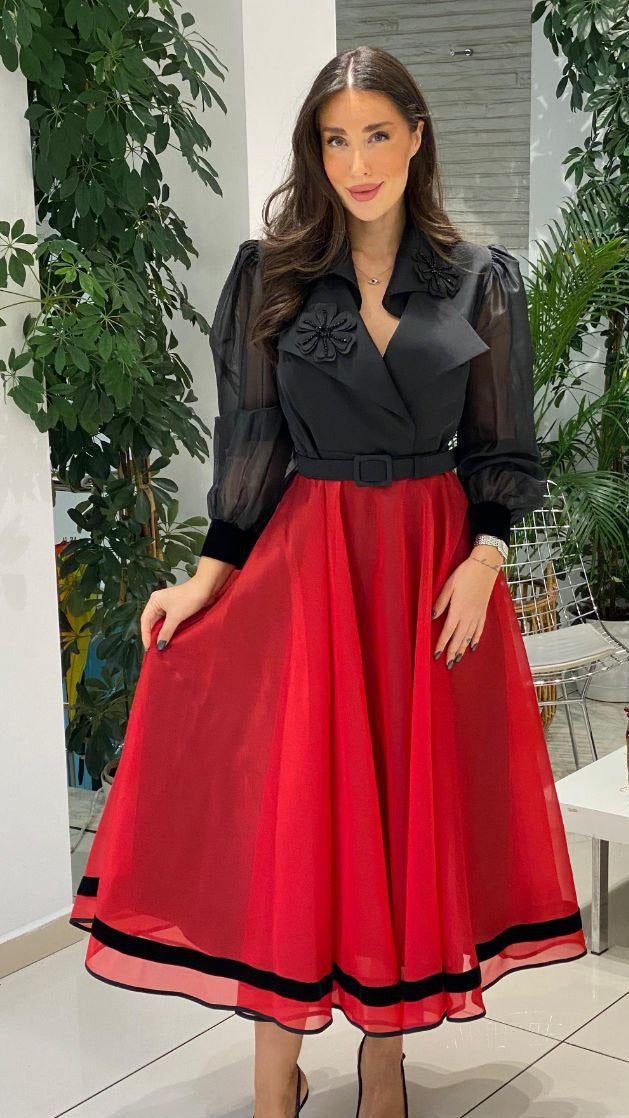 Robe de soirée Jade avec ceinture.